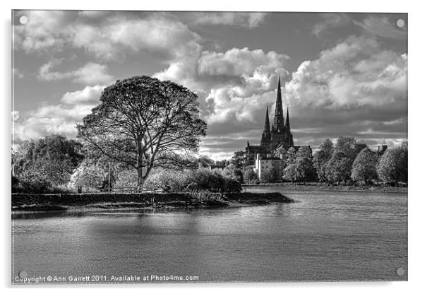 Stowe Pool and Lichfield Cathedral - Mono Acrylic by Ann Garrett