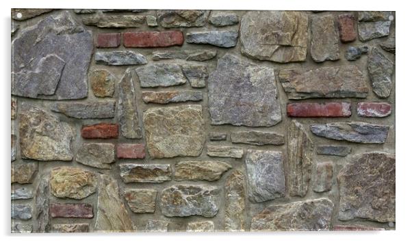 Masonry wall of multicolored stones or blocks Acrylic by Irena Chlubna