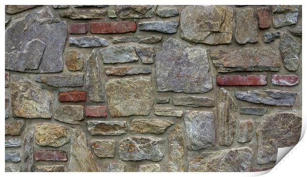Masonry wall of multicolored stones or blocks Print by Irena Chlubna