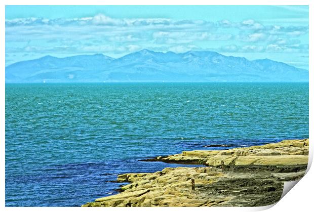 Mountains on Arran viewed from Troon Print by Allan Durward Photography