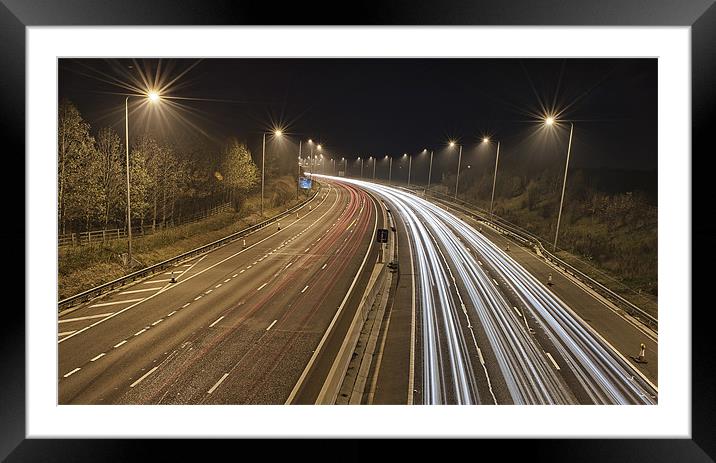 Motorway M62 at Night Framed Mounted Print by Kev Rayner
