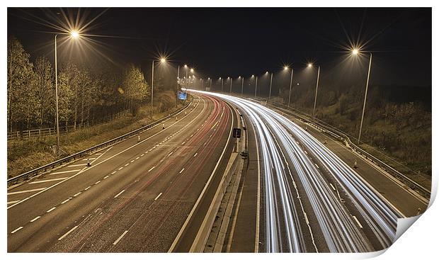 Motorway M62 at Night Print by Kev Rayner