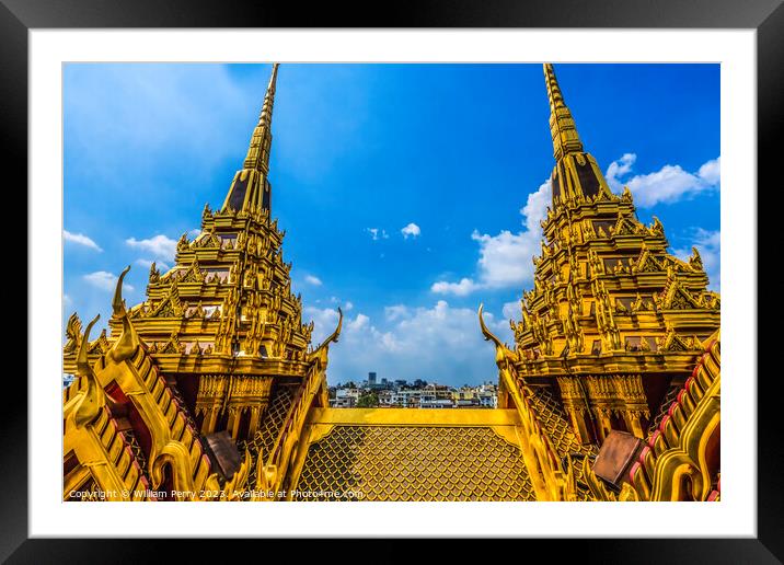 Spires Close Loha Prasat Hall Wat Ratchanaddaram Worawihan Bangk Framed Mounted Print by William Perry