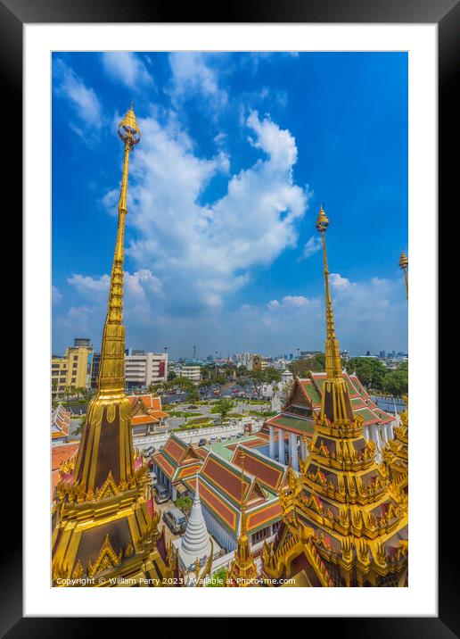 Loha Prasat Hall Wat Ratchanaddaram Worawihan Bangkok Thailand Framed Mounted Print by William Perry