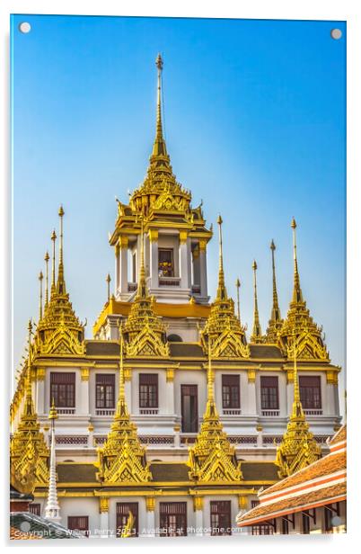 Loha Prasat Hall Wat Ratchanaddaram Worawihan Bangkok Thailand Acrylic by William Perry