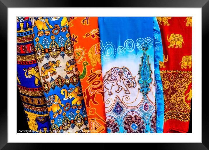 Colorful Elephant Pants Souvenirs Bangkok Thailand Framed Mounted Print by William Perry