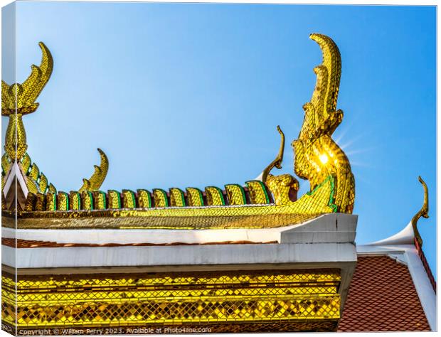 Golden Roof Decoration Wat Ratchanaddaram Bangkok Thailand Canvas Print by William Perry