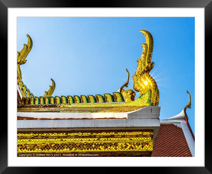 Golden Roof Decoration Wat Ratchanaddaram Bangkok Thailand Framed Mounted Print by William Perry