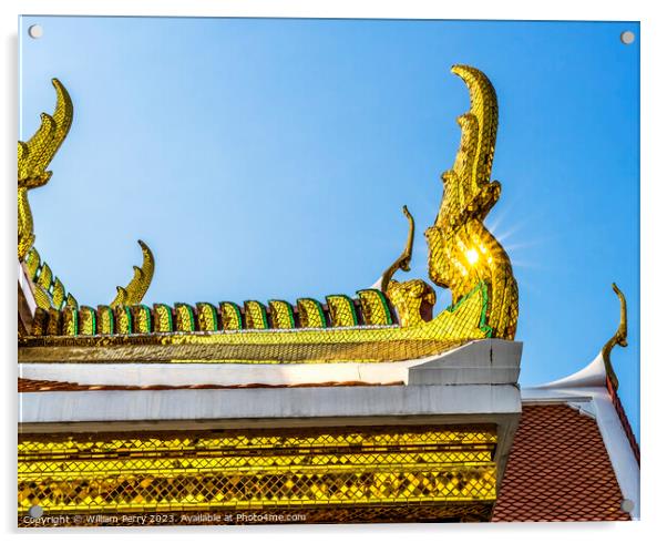 Golden Roof Decoration Wat Ratchanaddaram Bangkok Thailand Acrylic by William Perry