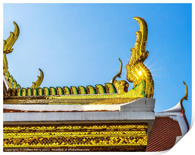 Golden Roof Decoration Wat Ratchanaddaram Bangkok Thailand Print by William Perry