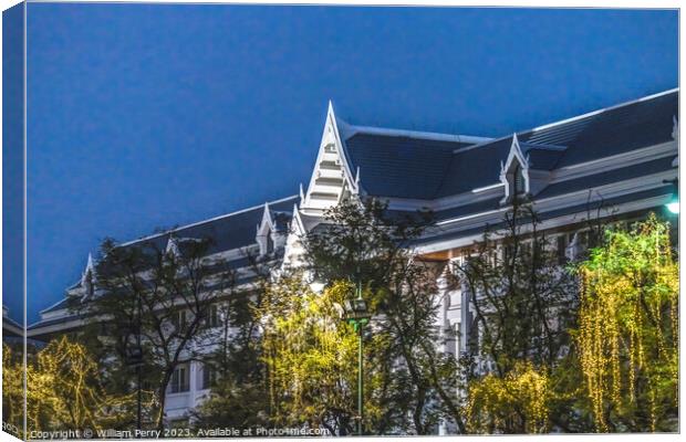 Supreme Court Illuminated Evening Bangkok Thailand Canvas Print by William Perry