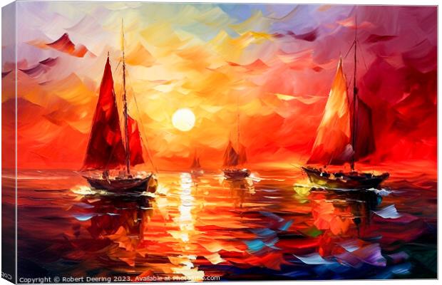 Red Sunset and Sails Canvas Print by Robert Deering