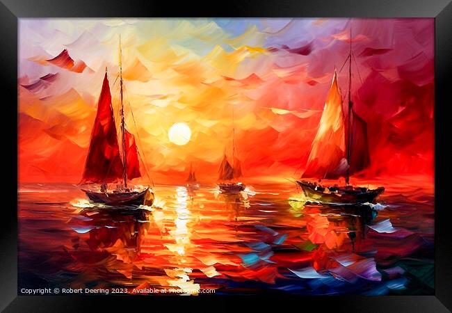 Red Sunset and Sails Framed Print by Robert Deering