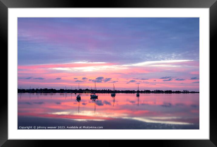 Maldon and Heybridge Basin Sunrise  Framed Mounted Print by johnny weaver