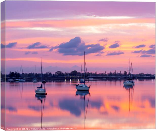 Maldon and Heybridge Basin Sunrise  Canvas Print by johnny weaver