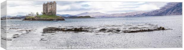 Castle Stalker taken on our travels driving the 500 route in Scotland, is lived in  Canvas Print by Holly Burgess