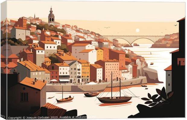 Porto, portugal, Tourist postcard of landscape topics, simple fl Canvas Print by Joaquin Corbalan