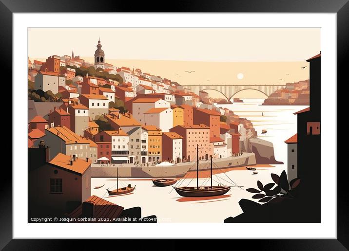 Porto, portugal, Tourist postcard of landscape topics, simple fl Framed Mounted Print by Joaquin Corbalan