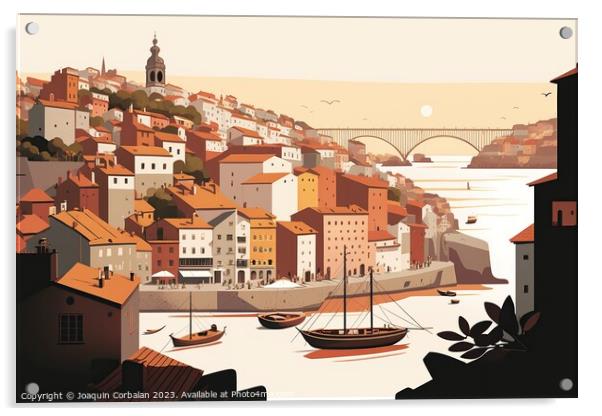 Porto, portugal, Tourist postcard of landscape topics, simple fl Acrylic by Joaquin Corbalan