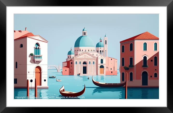 Venice, Tourist postcard of landscape topics, simple flat design Framed Mounted Print by Joaquin Corbalan