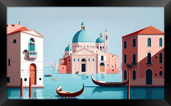 Venice, Tourist postcard of landscape topics, simple flat design Framed Print by Joaquin Corbalan