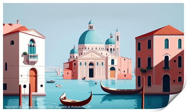 Venice, Tourist postcard of landscape topics, simple flat design Print by Joaquin Corbalan