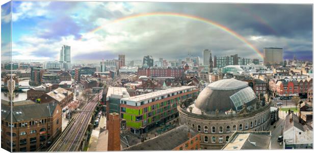 Leeds City Centre Rainbow Canvas Print by Apollo Aerial Photography