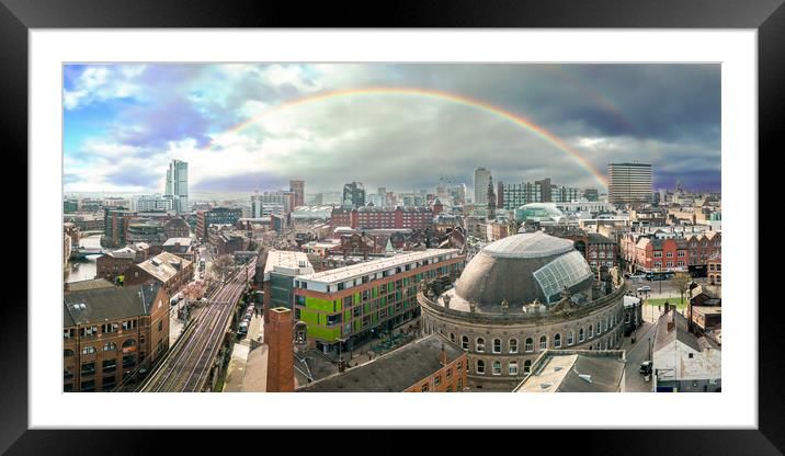 Leeds City Centre Rainbow Framed Mounted Print by Apollo Aerial Photography