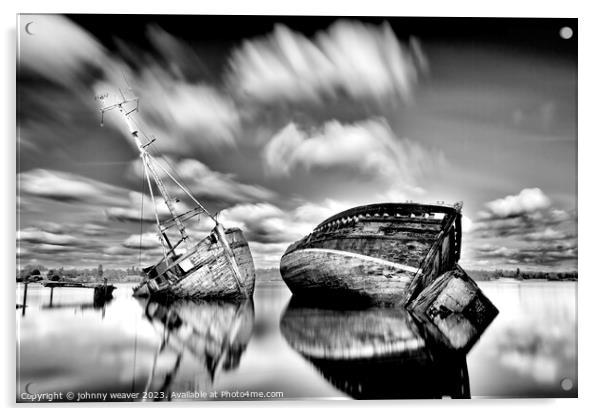 Pinmill Suffolk Boatwrecks Acrylic by johnny weaver