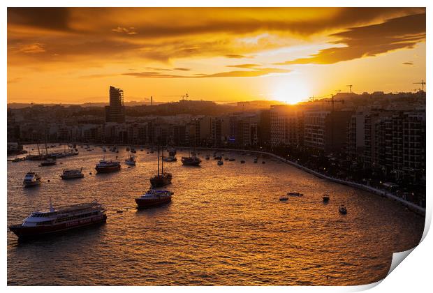 Sliema Town in Malta at Sunset Print by Artur Bogacki