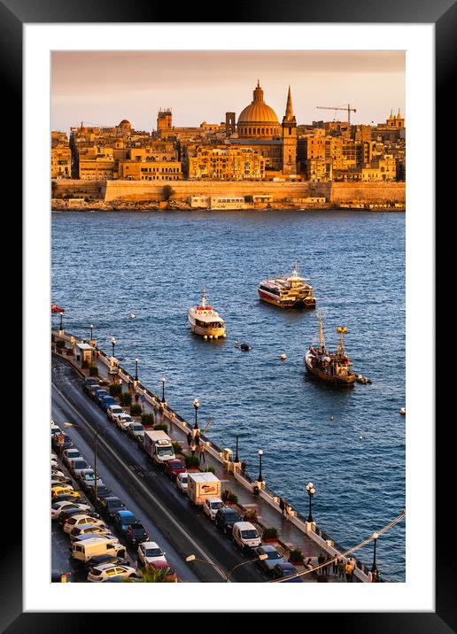 Valletta and Marsamxett Harbour in Malta at Sunset Framed Mounted Print by Artur Bogacki