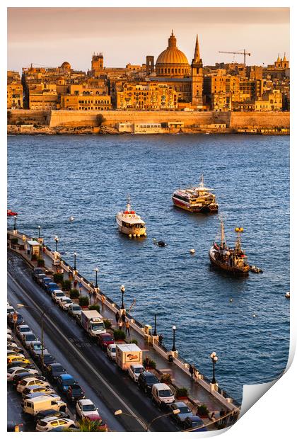 Valletta and Marsamxett Harbour in Malta at Sunset Print by Artur Bogacki