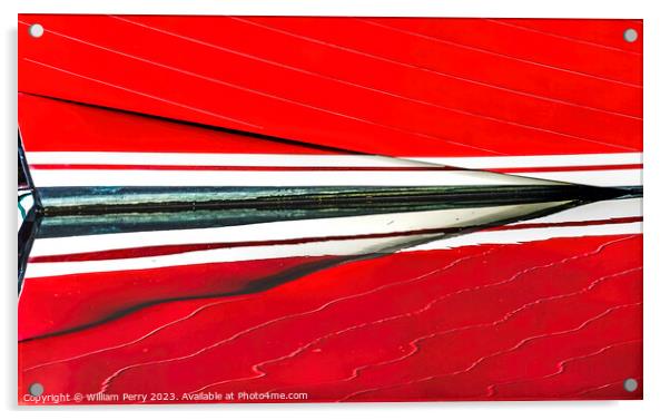 Red Sailboat Reflection Abstract Gig Harbor Washington State Acrylic by William Perry