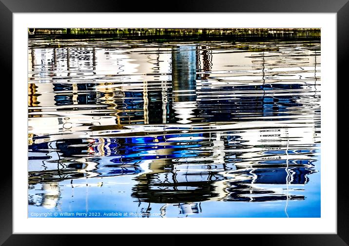 Blue White Water Reflection Abstract Gig Harbor Washington State Framed Mounted Print by William Perry