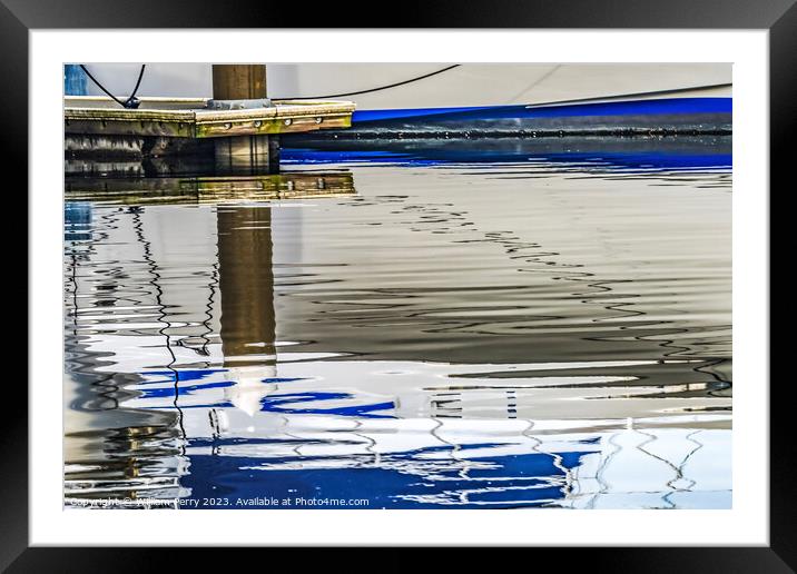 Blue White Sailboat Reflection Abstract Gig Harbor Washington St Framed Mounted Print by William Perry