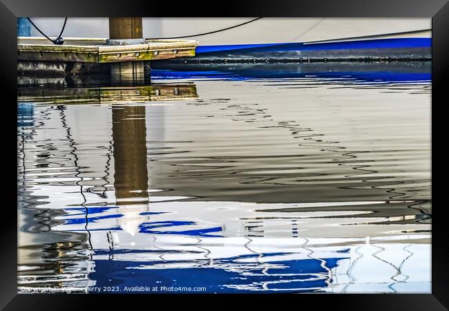 Blue White Sailboat Reflection Abstract Gig Harbor Washington St Framed Print by William Perry