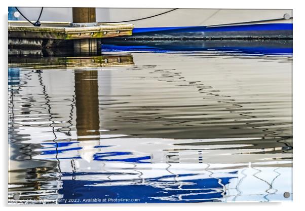 Blue White Sailboat Reflection Abstract Gig Harbor Washington St Acrylic by William Perry
