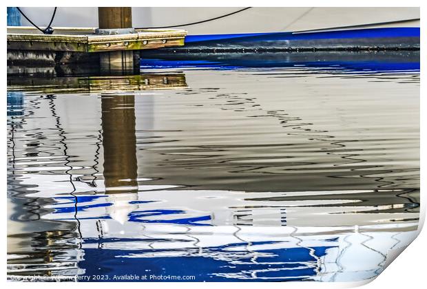 Blue White Sailboat Reflection Abstract Gig Harbor Washington St Print by William Perry