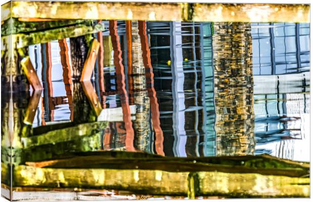 Brown Blue Pier Reflection Abstract Gig Harbor Washington State Canvas Print by William Perry