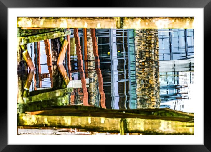 Brown Blue Pier Reflection Abstract Gig Harbor Washington State Framed Mounted Print by William Perry