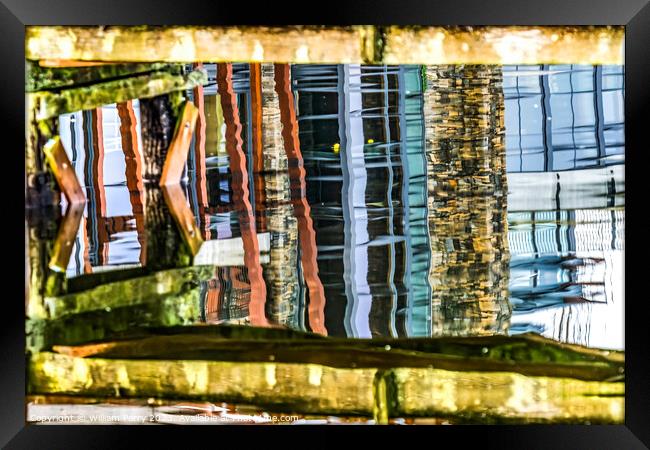 Brown Blue Pier Reflection Abstract Gig Harbor Washington State Framed Print by William Perry