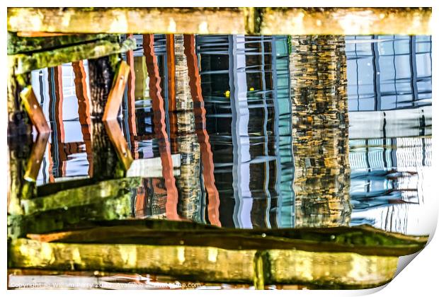 Brown Blue Pier Reflection Abstract Gig Harbor Washington State Print by William Perry