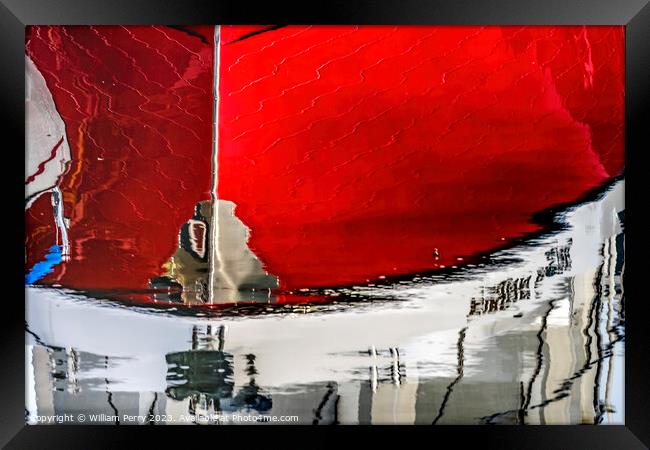 Red Sailboat Reflection Abstract Gig Harbor Washington State Framed Print by William Perry
