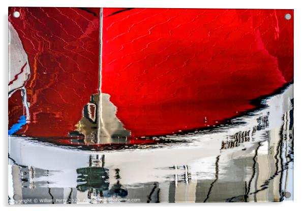 Red Sailboat Reflection Abstract Gig Harbor Washington State Acrylic by William Perry
