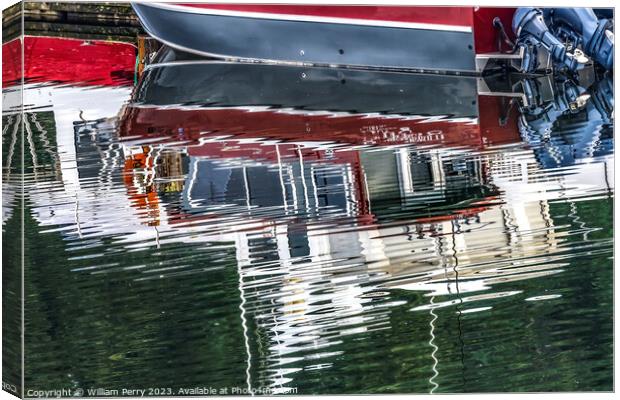 Red White Motoboat Reflection Gig Harbor Washington State Canvas Print by William Perry