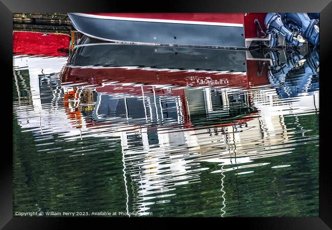 Red White Motoboat Reflection Gig Harbor Washington State Framed Print by William Perry
