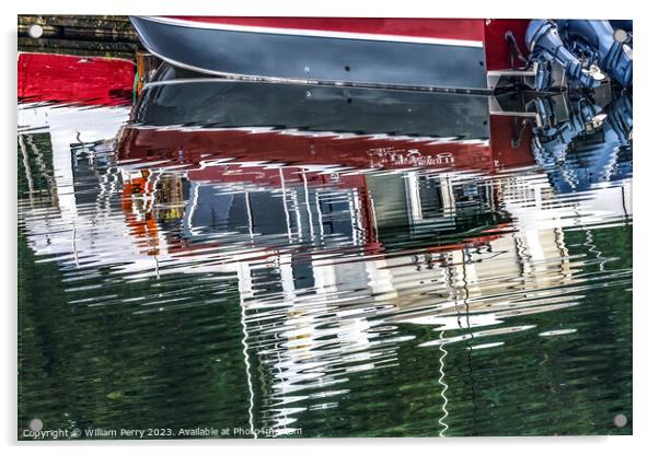 Red White Motoboat Reflection Gig Harbor Washington State Acrylic by William Perry