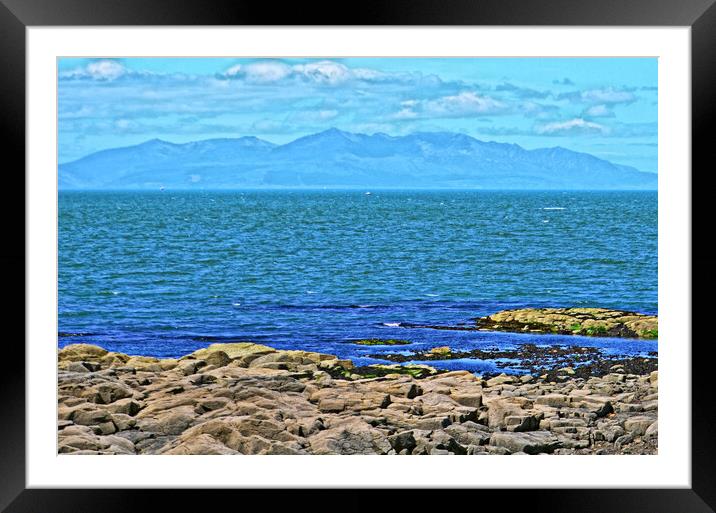 Mountain peaks of Arran viewed from Troon. Framed Mounted Print by Allan Durward Photography