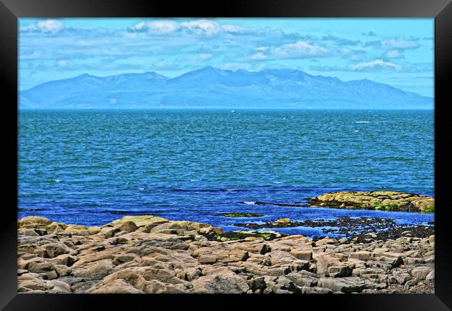 Mountain peaks of Arran viewed from Troon. Framed Print by Allan Durward Photography