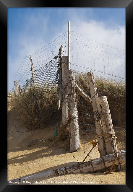 Landscape, Fence Posts, Desiccated, Sand dunes, Framed Print by Hugh McKean